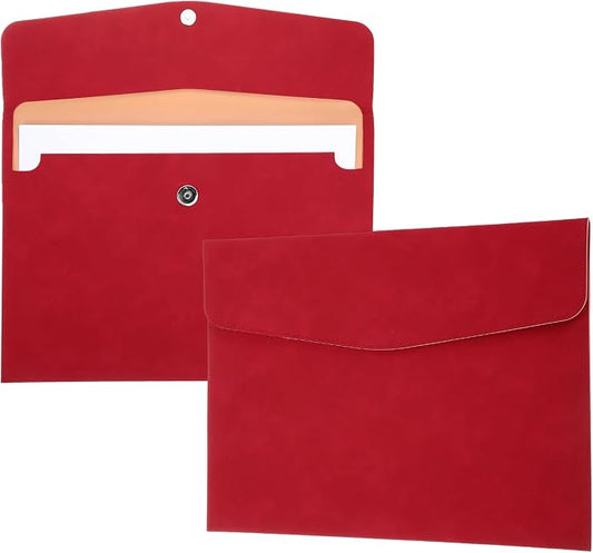 PATIKIL 2Pcs PU Leather File Folders, 13x9 A4 Document Holder Waterproof Envelope Folder with Snap Closure, Portable Portfolio Organizer Case for Paper Receipt, Red