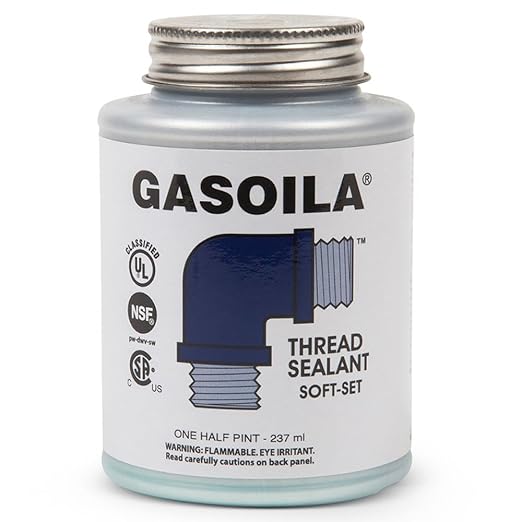 Gasoila Soft-Set Pipe Thread Sealant – Non-Hardening Paste for Metal & Plastic, 1/2 Pint with Brush Cap – Reliable Leak Prevention, Drip-Resistant, Temp Range -100 to 600°F, Made in USA