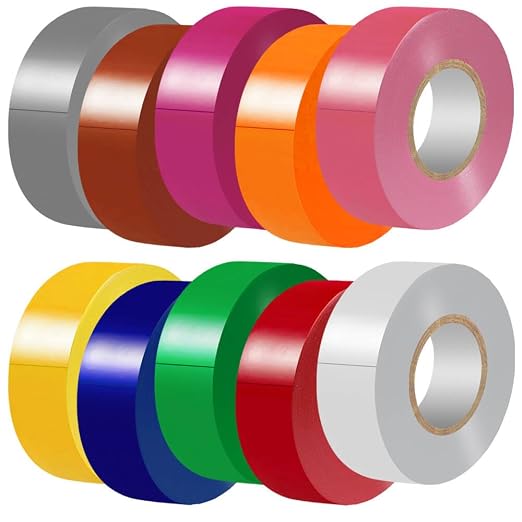 LYLTECH Matte Rainbow Electrical Tape 10 Colors 3/4in x 60ft Waterproof | Matte colored PVC tape, strong adhesive durable easy wrap for electrical wire insulation & repair