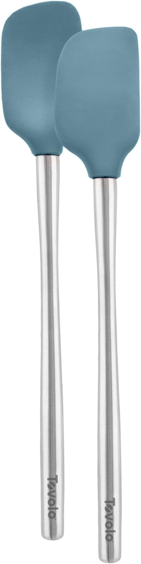 Tovolo Flex Core Silicone Spatula Spoonula Set of 2 for Non Stick Cast Iron Cooking & Baking, Dishwasher Safe Heat Resistant BPA Free Long Stainless Steel Handle Kitchen Utensil, Blue Slate