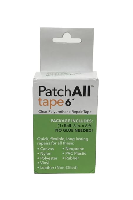PatchAll Kit Clear Polyurethane Adhesive Vinyl Repair Patch Tape Kit, Waterproof, Airtight Patches for Canvas Tent, Boat Upholstery, Car Seat, Leather Furniture, Hole, Awning, and More, 3" x 6' Roll