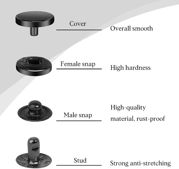 TLKKUE 50 Sets Leather Snap Fasteners Kit 10mm Black Metal Snap Buttons kit Stainless Steel with 4pcs Snap Fastener Installation Tools for Sewing Clothing, Bracelets, Jackets, Bags Belt, DIY Crafts