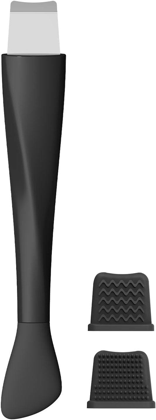Blackhead Remover Tool, Stainless Steel Face Scraper, Skin Scrubber Face Spatula for Deep Cleansing, 3-in-1 Skin Care Tool with Blackhead Scraper, Mask Applicator & 2 Silicone Heads (Black)