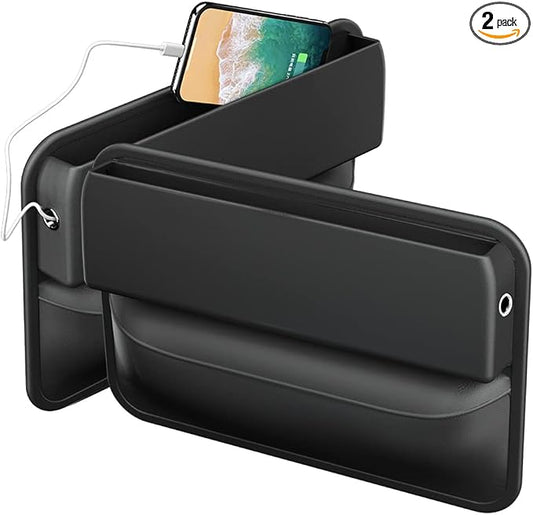Car Seat Gap Filler Organizer,2 Packs Premium PU Leather Storage Box No Slip Pad Compatible with Phone Key Wallet Phone Sunglasses Pockets Seat Catcher Holders Console Side Organizers
