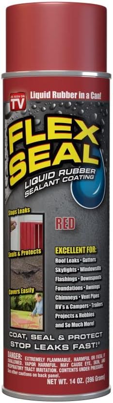 Flex Seal, 14 oz, Red, Stop Leaks Instantly, Waterproof Rubber Spray On Sealant Coating, Perfect for Gutters, Wood, RV, Campers, Roof Repair, Skylights, Windows, and More