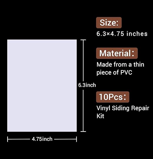 Vinyl Siding Repair Kit - Self-Adhesive PVC Vinyl Tape for Mobile Home Skirting, House Fence Parts, Wall Holes (10 Patches)