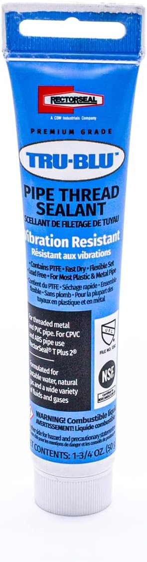 RectorSeal Tru-Blu 31780 Pipe Thread Sealant, Fast-Dry, Flexible Set Thread Sealant Designed for High Vibration Environments, PTFE Enriched, Plumbing, 1 3/4 oz