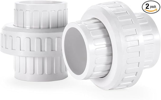 VYH 1-1/2" PVC Union Coupling Pipe Fitting,1-1/2" PVC Slip Union Schedule 40, PVC Adapter(Socket x Socket), built-in EPDM O-Ring, White (2 Pack ）