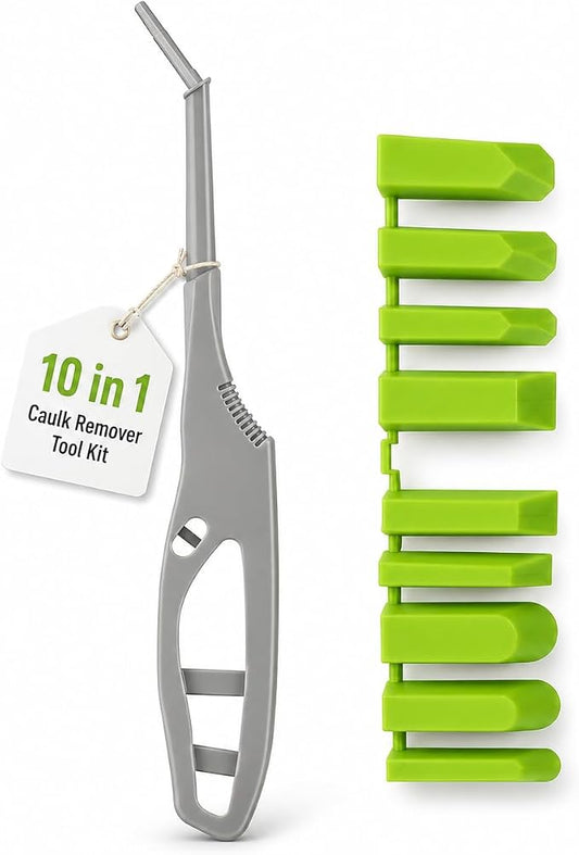 Caulk Remover Tool Kit, 10Pcs Silicone Caulking Tool with Handle and 9 Interchangeable Heads for Bathroom Kitchen Glass Seam Repair