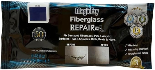 MagicEzy Fiberglass RepairEzy (Blue) - Fiberglass Repair Kit in a Tube - Fix Wide Cracks, Chips and Holes - Fiberglass Showers, Hot Tubs, Canoes, Boats, Jet Skis - Ultra Strong