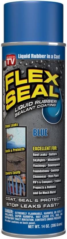 Flex Seal, 14 oz, Blue, Stop Leaks Instantly, Waterproof Rubber Spray On Sealant Coating, Perfect for Gutters, Wood, RV, Campers, Roof Repair, Skylights, Windows, and More