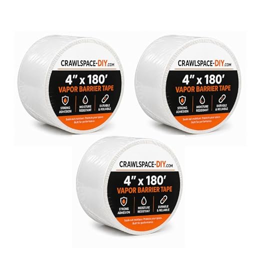 Crawlspace-DIY Vapor Barrier Tape, 12 Mil Easy-to-Use Polyethylene Moisture Vapor Barrier Seam Tape for Crawl Space, Repairs, Underlayment, Waterproof, 4" x 180', 3 Rolls