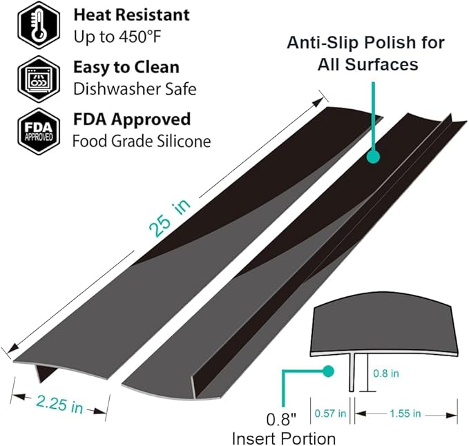 Mofason Stove Counter Gap Cover, 2 Pack Kitchen Silicone Oven Gap Filler – 25 Inches Countertop Strips Gap Guard, Easy to Clean (Black)