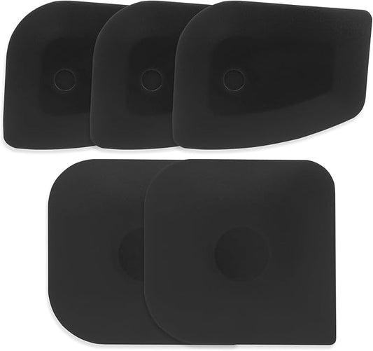 Pan Scraper 5PCS Plastic Scraper Set,Food Scraper Tool for Cast Iron, Pot and Pan Cleaning,Pans Scraper Tools for Cleaning Grease Burnt Food,Scrapers Tool Kitchen (5, Black)