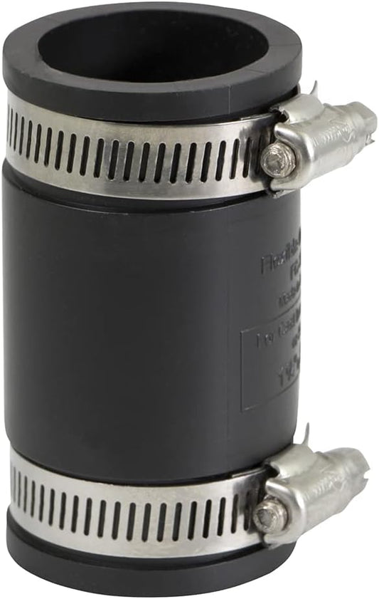 Supply Giant 6I44 Flexible Pvc Coupling with Stainless Steel Clamps, 1 Inch, Black