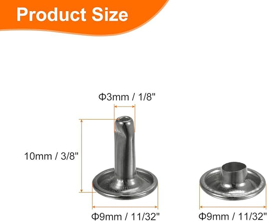 HARFINGTON 100 Sets Double Cap Leather Rivets, 9x10mm Round Cap Tubular Metal Studs Leather Crafting Rivets for Fabric Belt Pet Collar Boot Bag Repair and Decoration, Gunmetal
