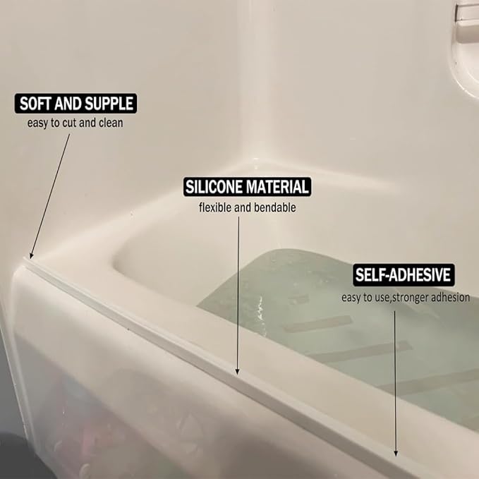 Shower Threshold Water Dam,Self Adhesive Silicone Waterproof Barrier Bathroom and Kitchen Shower Water Stopper Guard for Dry And Wet Separation Caulk Seal Strip Edge Trim (67Inch, Gray)