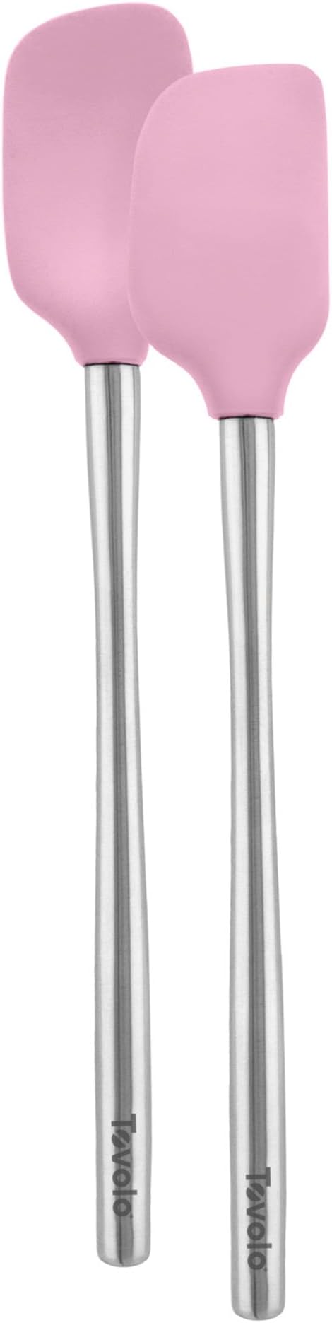 Tovolo Flex Core Silicone Spatula Spoonula Set of 2 for Non Stick Cast Iron Cooking & Baking, Dishwasher Safe Heat Resistant BPA Free Long Stainless Steel Handle Kitchen Utensil, Pink Sorbet