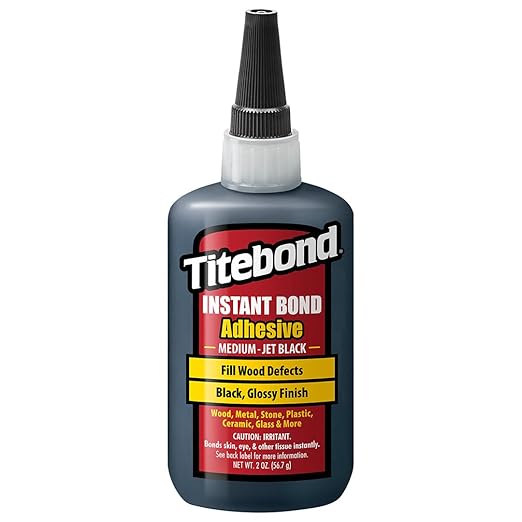 Titebond Instant Bond Medium CA Super Glue – Jet Black, Ethyl Cyanoacrylate Adhesive for Woodworking, Gap-Filling, 40-60 Second Set – 2 Oz. 8211