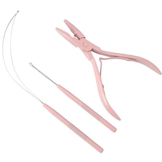 NEWISHTOOL Micro Links Hair Extensions Kit, Hair Extension Pliers for Beads, Hair Extension Loop Needle Pulling Hook Tool Bead Device Tool Kits, Micro Link Tools for Hair or Feather Extensions Styling