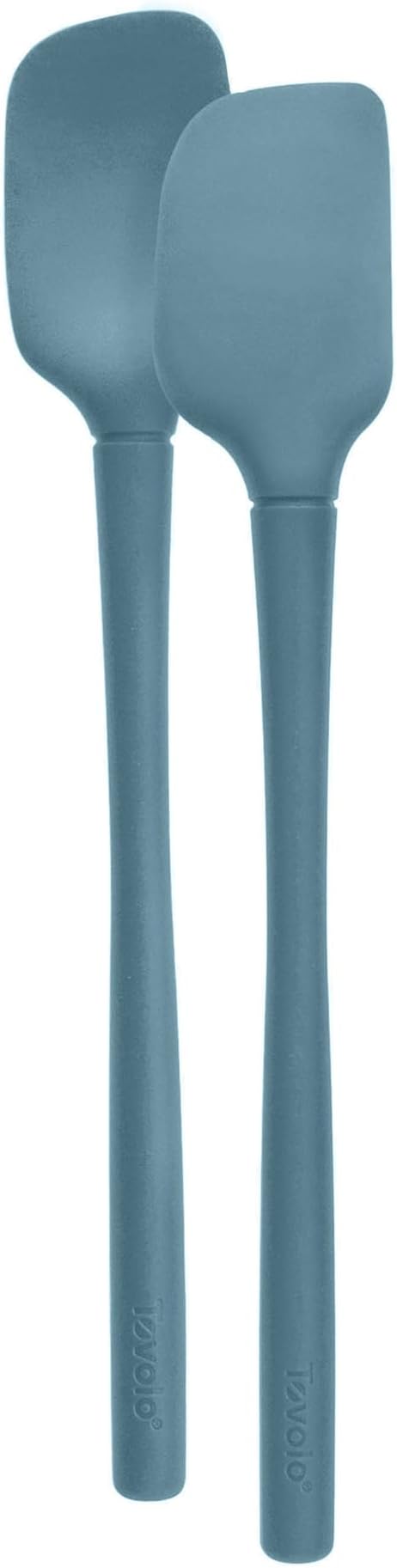 Tovolo Flex Core Mini Silicone Spatula Spoonula Set of 2 for Cast Iron Non Stick Cooking & Baking, Dishwasher Safe Spatula & Spoonula All Silicone Heat Resistant BPA Free Kitchen Utensil, Blue Slate