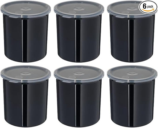 Carlisle FoodService Products Classic Round Storage Container Crock with Lid for Kitchen, Restaurants, Home, Plastic, 2.7 Quarts, Black, (Pack of 6)