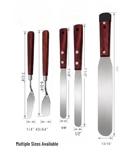 5-Piece Essential Caulk Spatula Set with Wooden Handle | 5-piece caulking finishing tool kit with 1.0mm ultra-flexible stainless steel scraper, canvas bag for sinks, windows,corners