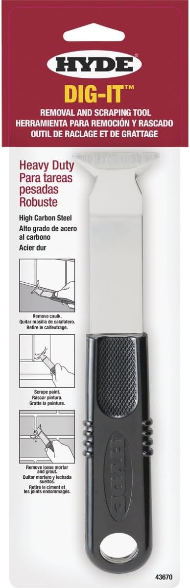 The HYDE® Dig-It™ Removal and Scraping Tool, Push or Pull scraping. Caulk Remover Tool, Paint Scraper, Putty Knife Scraper, Grout Removal Tool, Convienent size perfect for tool box, or tool bag.