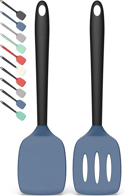 Coukre 2 Pack Silicone Spatula Set, High Heat Resistant, BPA Free Kitchen Spatula, Solid & Slotted Turner for Non-Stick Pans, Sautéing, and Flipping (2, NavyBlue)