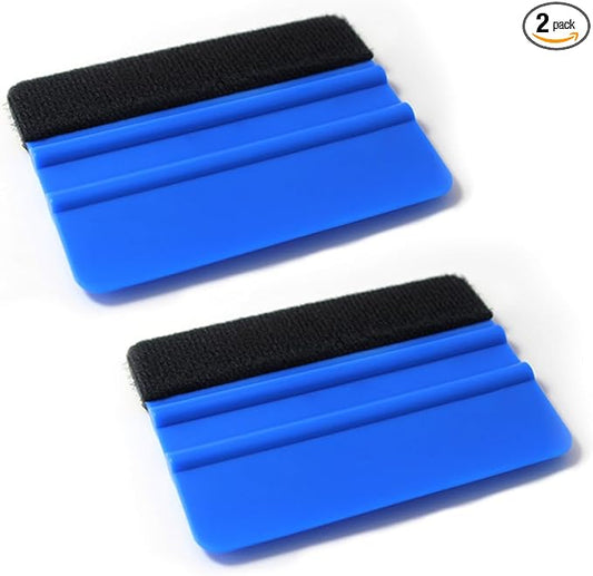 Sleek 4 Inch Plastic Felt Edge Squeegee - Vinyl Scraper Tool for Car Decals, Mini Squeegee Car Window Film Tinting Tool, Vinyl Wrap Wallpaper Smoothing Tool for Car Window Tint, Blue (2PCS)