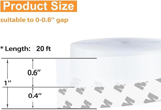 Weather Stripping Door Seal Strip Tape,Silicone Door Draft Stopper,Self Adhesive Shower Door Bottom Seal and Door Insulation Strip for Door Frame Windows and Glass Gaps 20 Ft (Transparent, 25mm)
