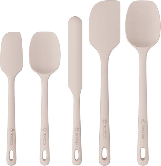 ChefAide 5 Pieces Silicone Spatula Set, Food Grade Rubber Spatula, Upgrade Strong Handle with Ergonomic Grip, Heat Resistant Up to 600°F for Nonstick Cookware, Cooking