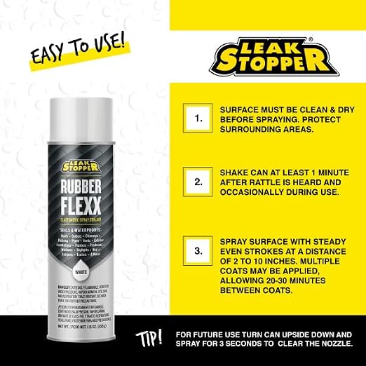 Leak Stopper Rubber Flexx – Waterproof Repair & Sealant Spray - Point & Spray to Seal Cracks, Holes, Leaks, Corrosion & More | White – 1 Bottle 15 Ounces
