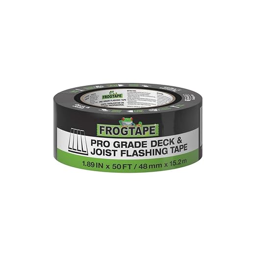 FrogTape Pro Grade Deck and Joist Flashing Tape - 2 Inch Width (1.89 in. x 50 ft) - All Weather & UV Resistant Linerless Tape for Decking, Wood, Beams with Advanced Acrylic Adhesive - 13 mils - Black