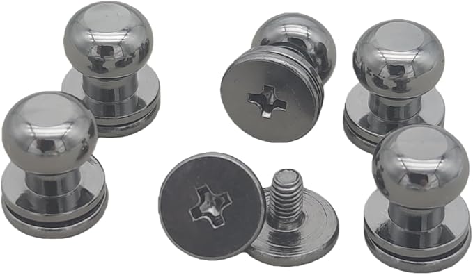 Denailey 12 Sets Solid Brass Round Head Button Stud Screw Leather Rivet Chicago Screws Button Rivets for Leather Craft Belt Wallet Handbag Repairs Decoration (Round Head Size 8mm, Shiny Gunmetal)