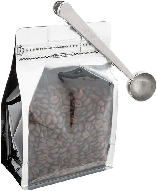Restaurantware Restpresso 1 Tbsp Coffee Scoop 1 Multifunction Coffee Spoon - Built-In Clip For Measuring Ground Coffee Espresso Coffee Beans Protein Powder And More Stainless Steel Tea Spoon