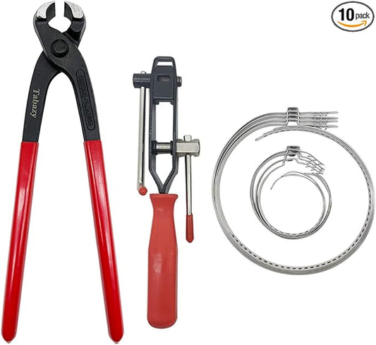 CV Joint Banding Tool with Cutter, Ear Clamp Pliers with 8pcs Single Ear CV Boot Clamps Tool Kit, Ear Boot Tie Pliers, Car Band Tool Kit, Hose Axle Plier CV Clamp Tool for Auto ATV UTV