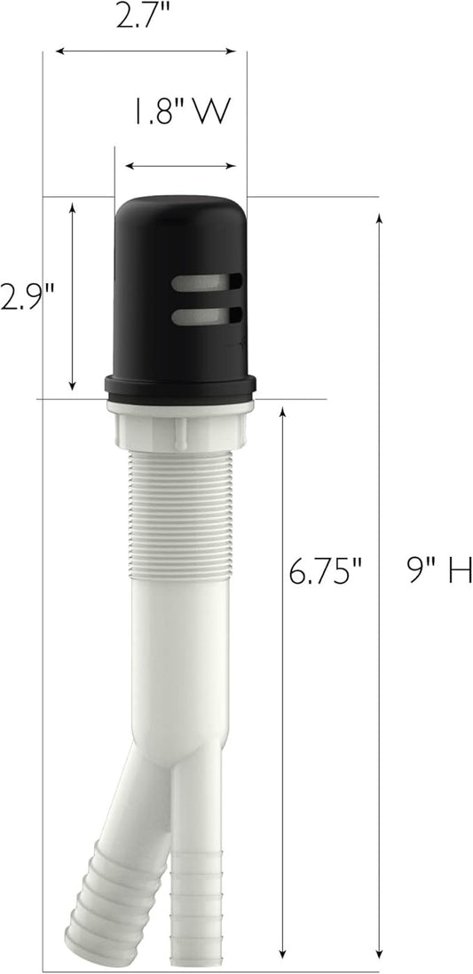 Dishwasher Air Gap Kit - Solid Brass Dishwasher Cover in Matte Black Finish - Dishwasher Air Gap Kit with Skirted Sink Overflow Cover - 1.8 inches x 1.8 inches x 9 inches, Design House 557702