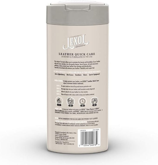 Lexol All Leather Quick Care All-in-One Formula, Best Leather Cleaner and Conditioner, for Use on Apparel, Furniture, Auto Interiors, Shoes, Bags, 30-Count Sheet Wipes,E301500100 , white