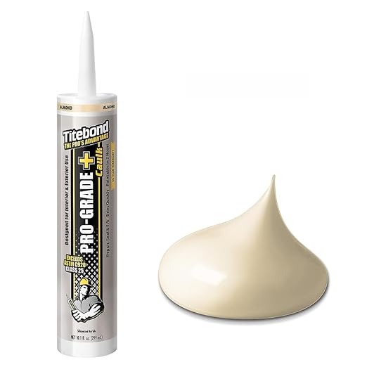 Titebond Pro-Grade Plus Siliconized Acrylic Caulk, Almond – Multi-Purpose Interior/Exterior Sealant for Wood, Metal, Glass, Tile, Fast-Drying – 8411, 10.1 Oz. Cartridge