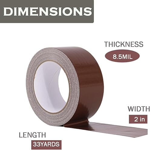 Heavy Duty Duct Tape 2 Inch X 33 Yards, Multi Purpose Dark Brown Duct Tape, No Residue, Waterproof and Tear by Hand - for Repairs, Industrial, Professional Use