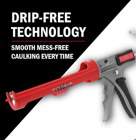 Newborn Octogun 208D Drip-Free Caulk Gun - Integrated 4-Sided Tooling Square & 2-Sided Scraper | 12:1 Thrust Ratio | Lightweight Plastic Design with Revolving Barrel
