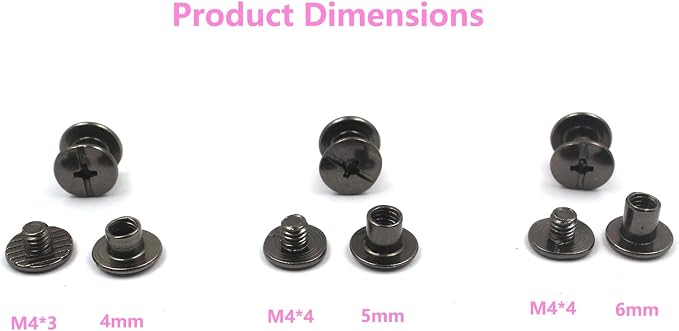 70 Set Gun Color Chicago Leather Rivets Set Screw Rivets M5 Chicago Binding Screws Trim and Repair Leather Craft Belt, Bag, Shoe, Purse Binding (3 Sizes M5*4,5,6)