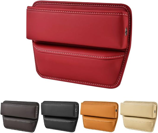 Kewucn Car Seat Gap Organizer, Adjustable Leather Front Seat Gap Filler Storage Box, Multifunctional Auto Console Side Pocket Organizer for Phone Glasses Key Card, Car Accessories (Red)