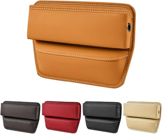 Kewucn Car Seat Gap Organizer, Adjustable Leather Front Seat Gap Filler Storage Box, Multifunctional Auto Console Side Pocket Organizer for Phone Glasses Key Card, Car Accessories (Khaki)