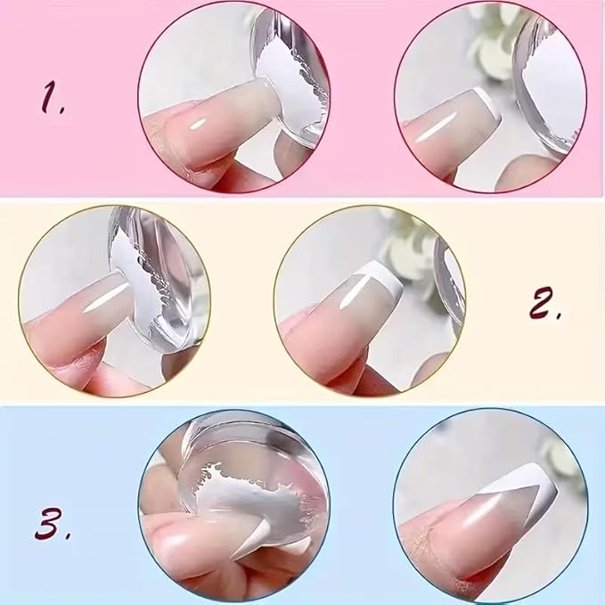 French Nail Stamper Kit, Double-End Clear Silicone Nail Stamper with Scraper, Long & Short Nail Stamps, 2 in 1 French Tip Nail Art Tool for Manicure DIY