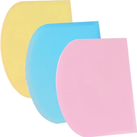 SURDOCA Dough Scraper Bench Scraper - 3P 14.2x8.5" Plastic Flexible Bowl Scraper, Sharp Edge & Angles Cake Scraper. Non-Slip Bakeware Decorating Tools Sculpting & Modeling Tools - Blue+Yellow+Pink