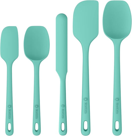 ChefAide 5 Pieces Silicone Spatula Set, Food Grade Rubber Spatula, Upgrade Strong Handle with Ergonomic Grip, Heat Resistant Up to 600°F for Nonstick Cookware, Cooking