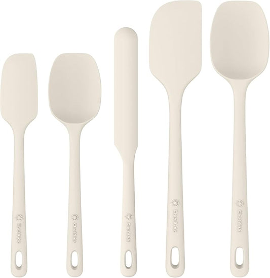 ChefAide 5 Pieces Silicone Spatula Set, Food Grade Rubber Spatula, Upgrade Strong Handle with Ergonomic Grip, Heat Resistant Up to 600°F for Nonstick Cookware, Cooking