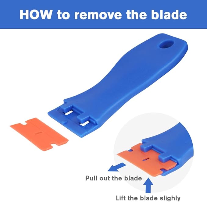 Ainiv Plastic Razor Blade Scrapers, 2PCS Scraper Tool with 30PCS Blades, Multi-funtional Cleaning Razor Scraper for Removing Stickers, Labels, Caulk, Adhesive, Paint Removal-Blue&Orange